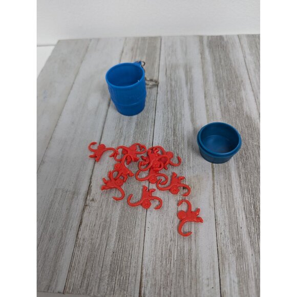 Barrel Of Monkeys Keychain Toy With 12 Red Monkeys By Hasbro Basic Fun Blue Plas - Picture 6 of 9